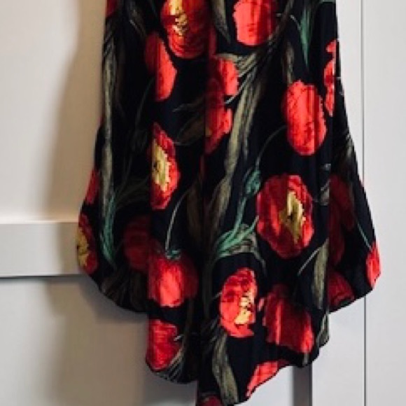 TULIP Dress Midi S/L Cheerful Black Red Green Cotton Spandex EUC Sz L XL - Picture 8 of 11